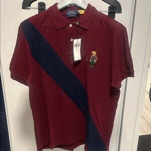 Polo by Ralph Lauren Men's Maroon Polo with Navy Stripe